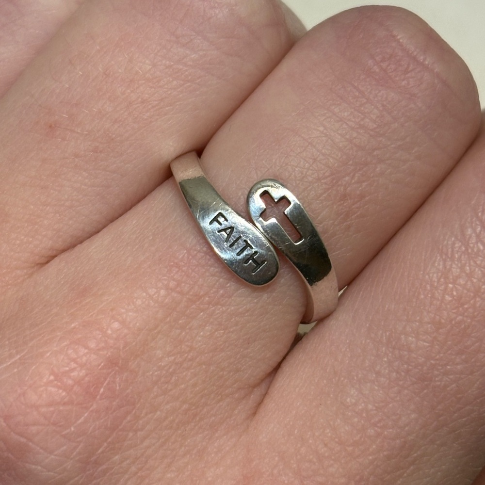 Sterling Silver Faith Cross Bypass Ring